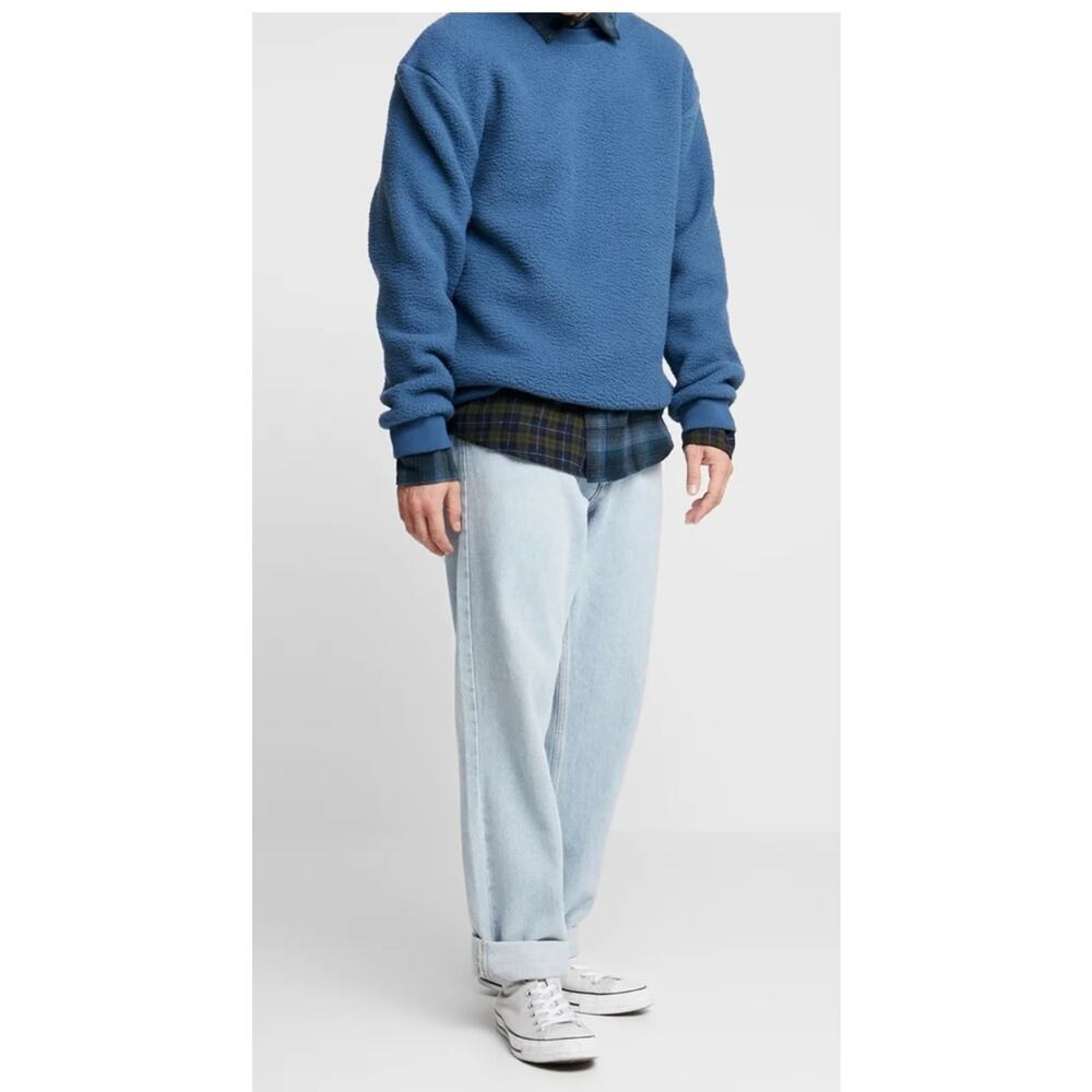 M837) Top Man Blue Fleece Crewneck Pullover Casual Sweatshirt Small